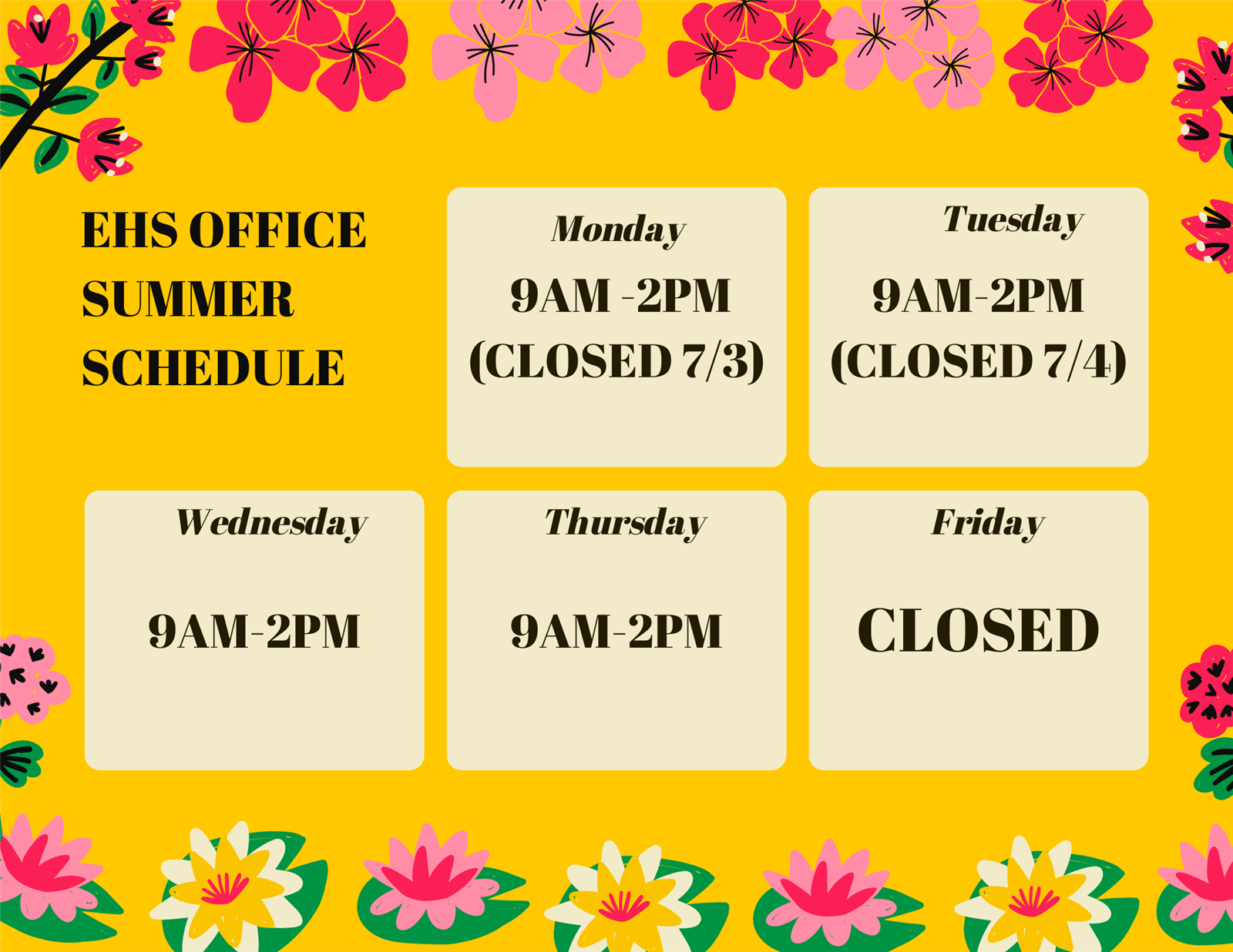 EHS Summer Schedule